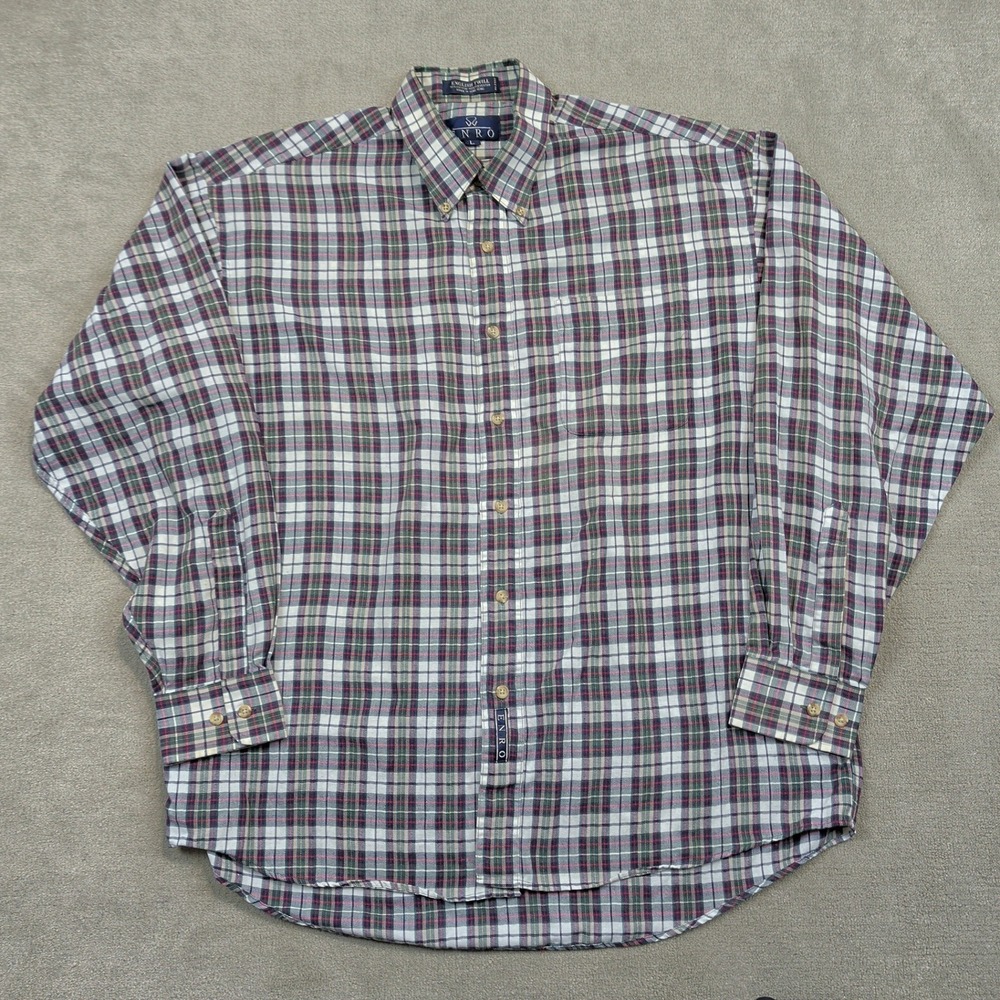 Vintage Enro Shirt Mens Large Multicolor Plaid English Twill Button Down